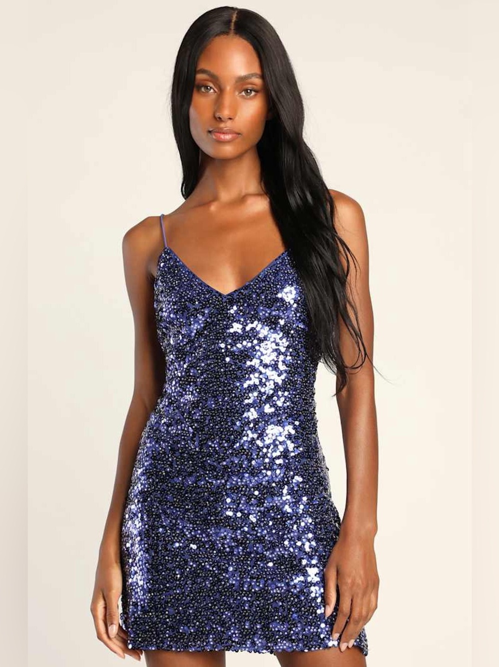 EUC Lulus Force of Fashion Royal Blue Backless Sequin Mini Dress size medium
